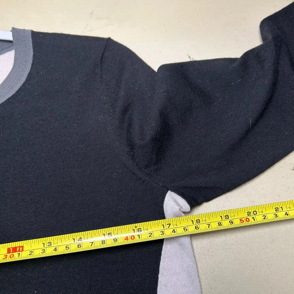 Lord & Taylor 100% Merino Wool Black White Colorblock Sweater Medium